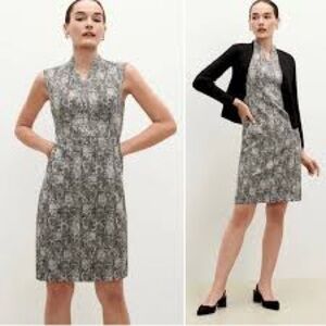 M.M.LAFLEUR The Aditi Sleeveless Printed Sheath Dress Black White Crinkle +1 XXL